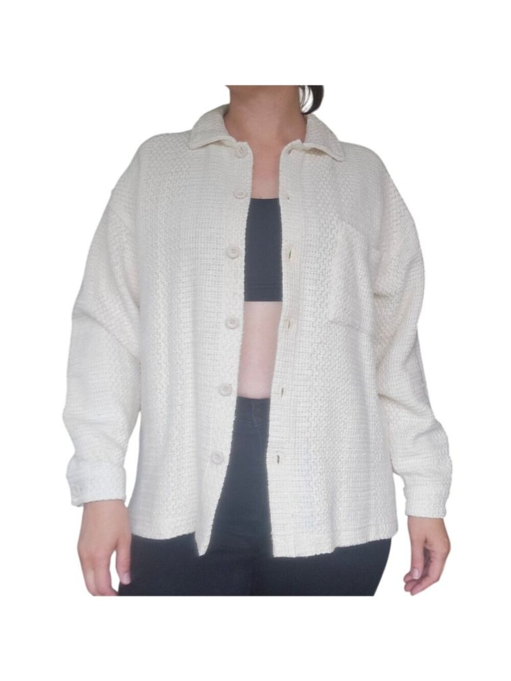 Vintage Gaucho Beige Knit Cotton Sweater Cardigan Women Size L Normcore Grandmac